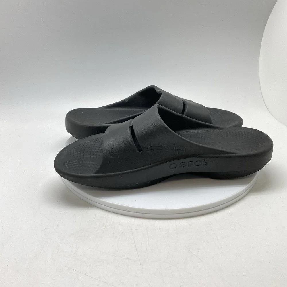 Oofos OOahh Sport Sandals Mens 8 Womens‎ 10 Black Open Slip On Recovery Rubber